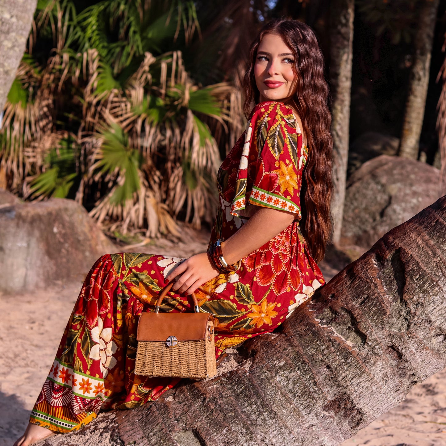 Vestido longo com manga Osaka Wine