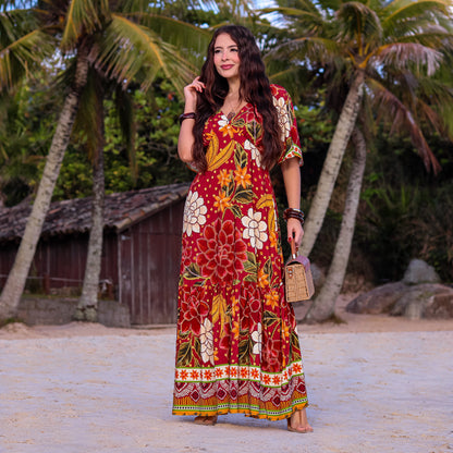 Vestido longo com manga Osaka Wine