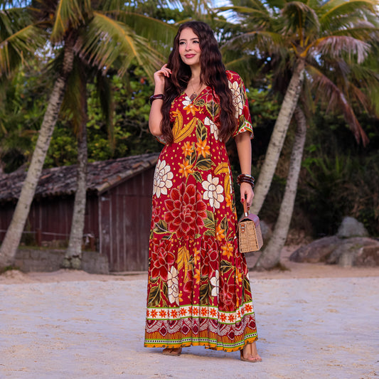 Vestido longo com manga Osaka Wine