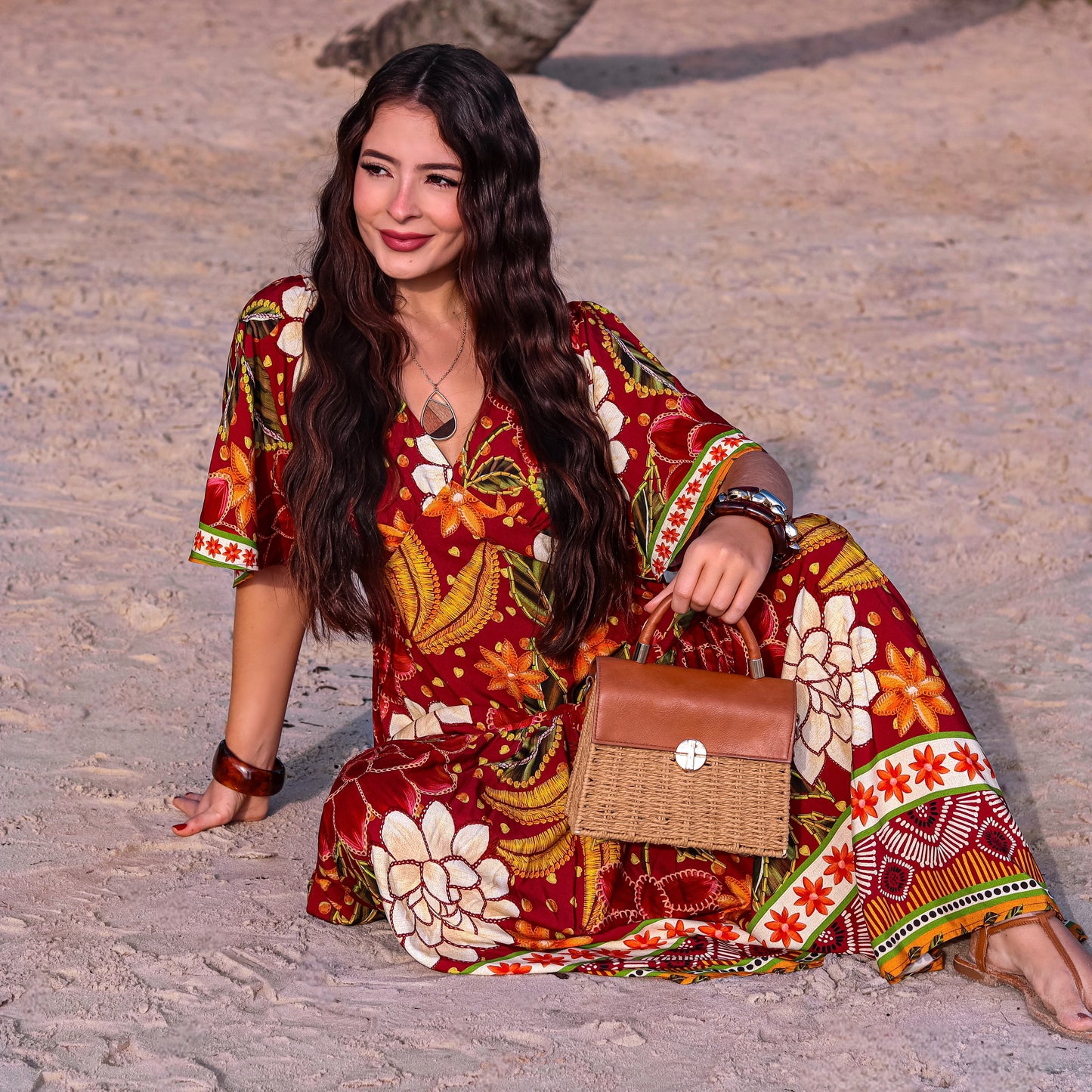 Vestido longo com manga Osaka Wine