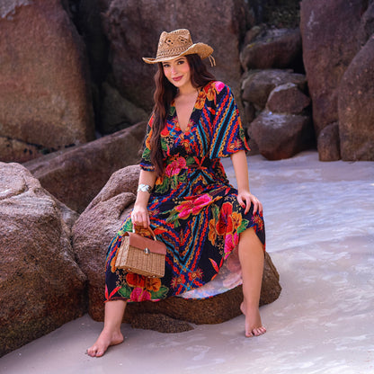 Vestido longo decote em V Josefine