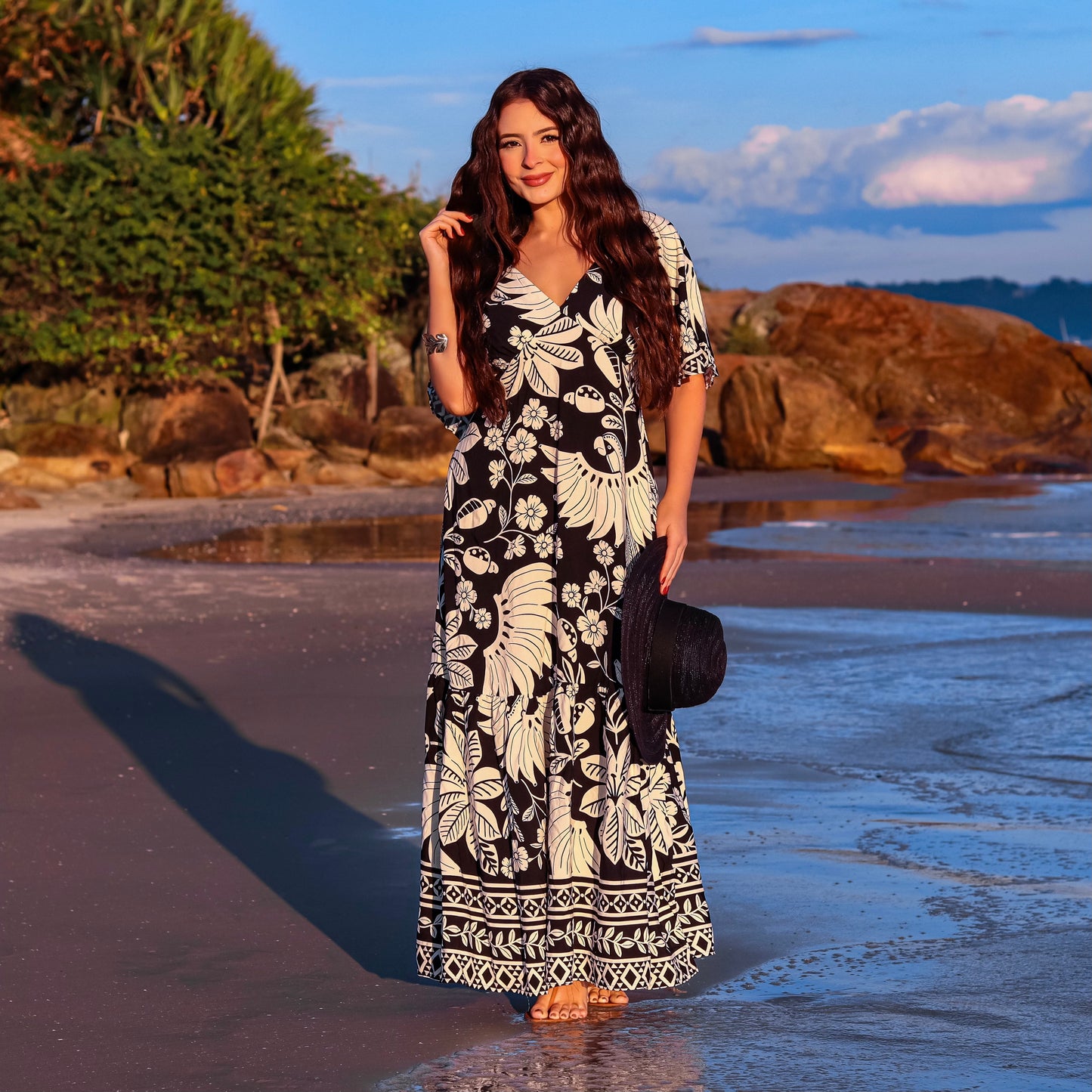 Vestido longo com manga Brasil Stars