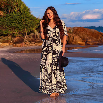 Vestido longo com manga Brasil Stars