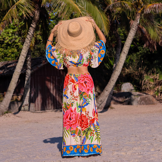 Vestido longo com recorte na cintura Julia