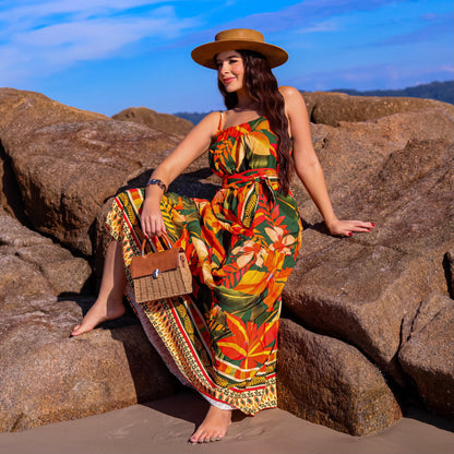 Vestido longo com alça Miami Tropical