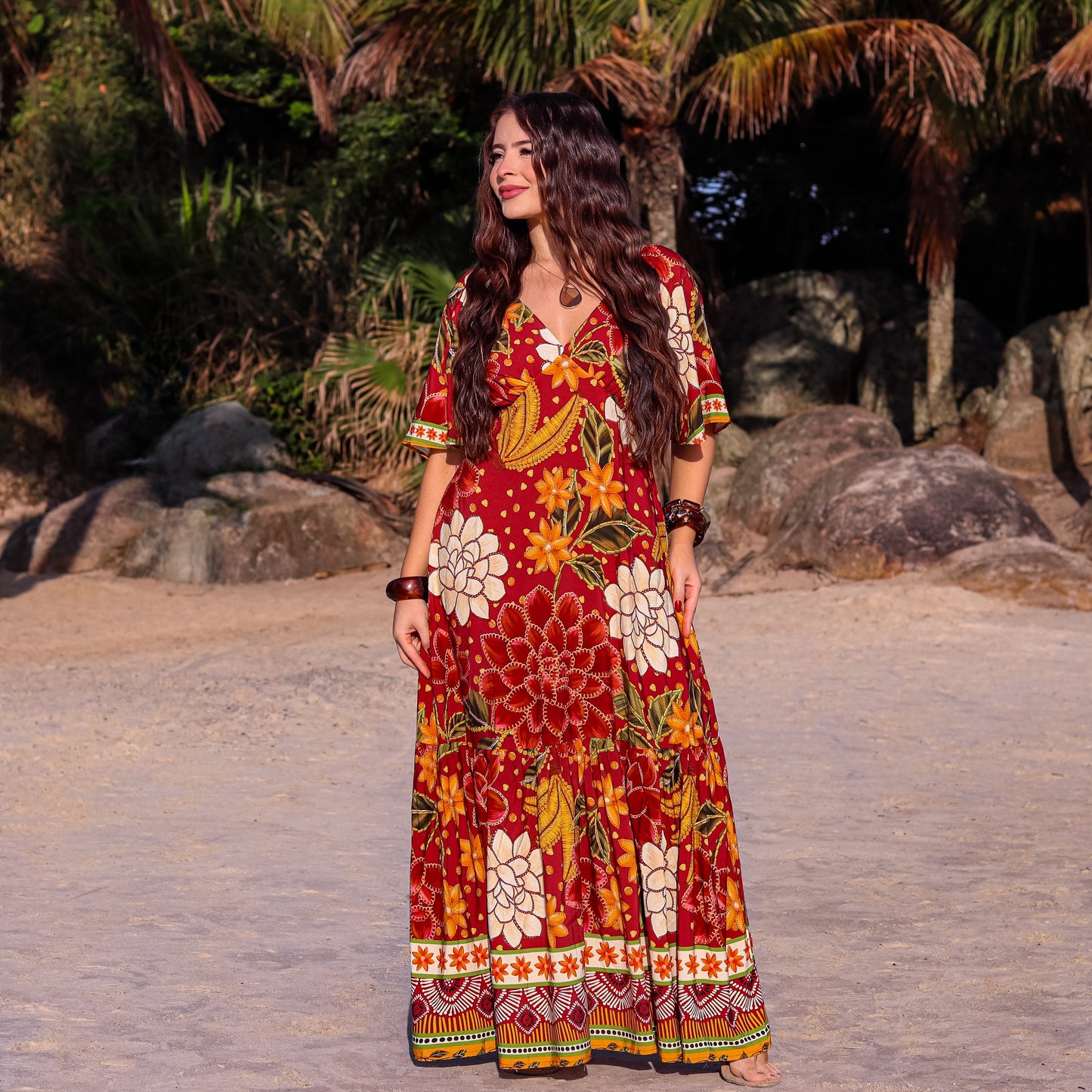 Vestido longo com manga Osaka Wine